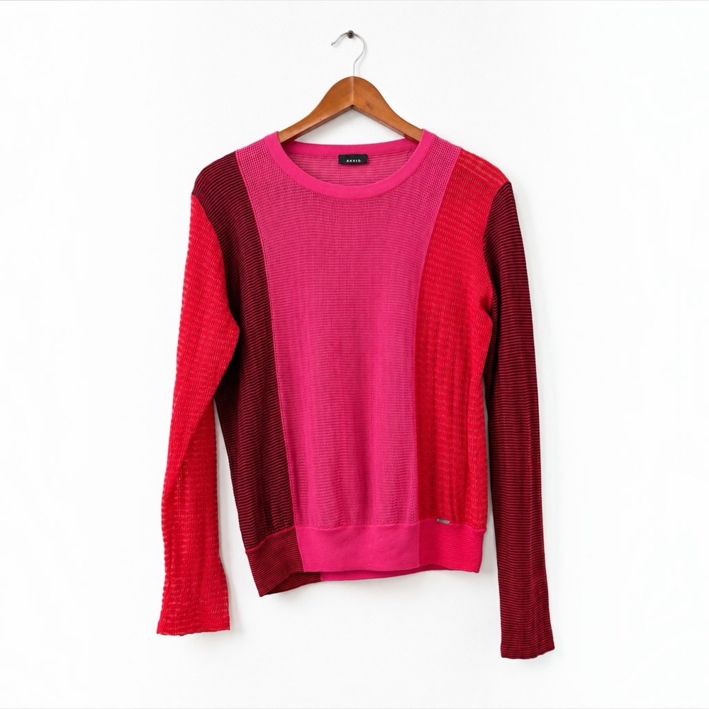 Akris‎ Silk Open Knit Mesh Crewneck Sweater Size 8 Color Block
